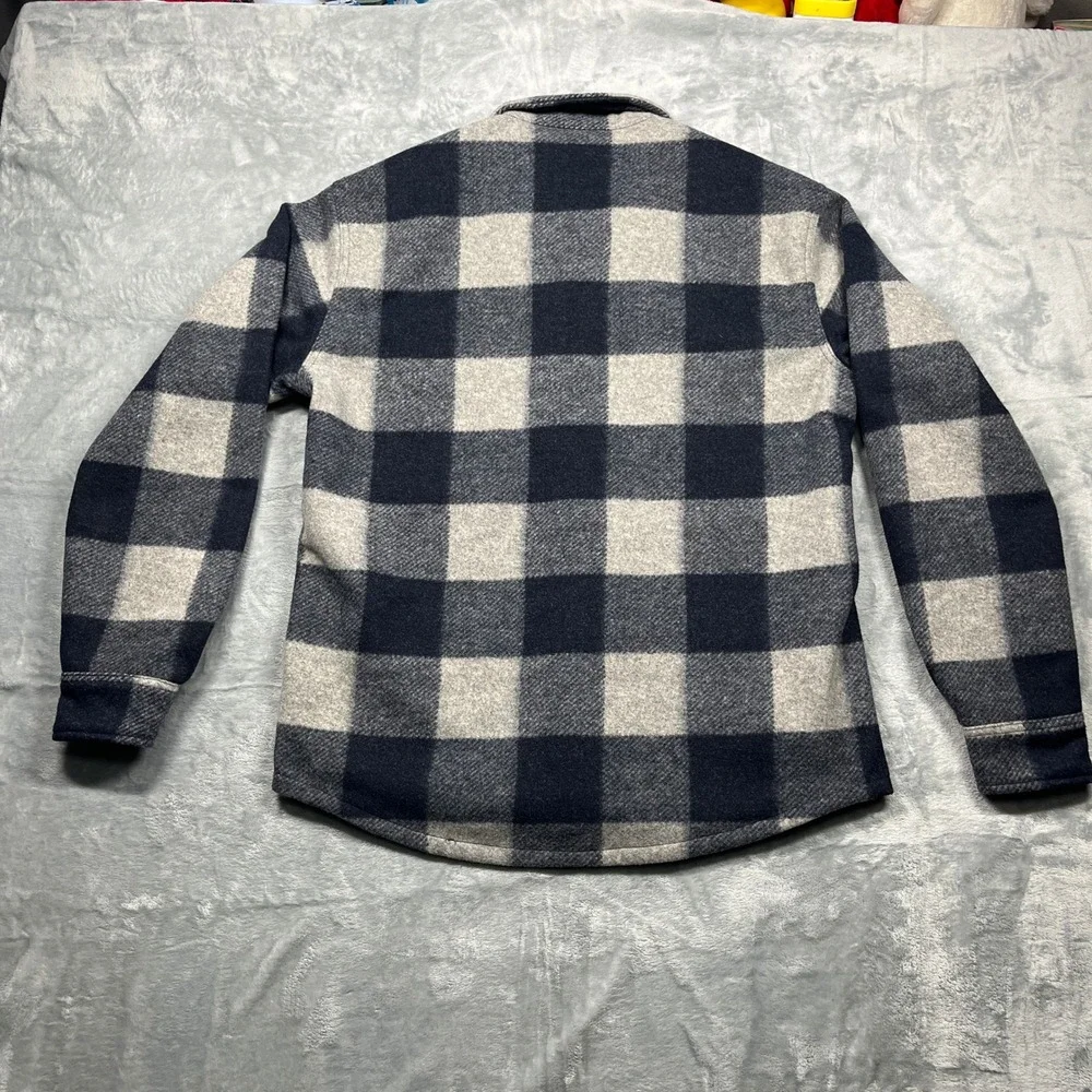 Banana Republic Lined Flannel Shirt Jacket Mens Navy Grey‎ Buffalo Plaid Small